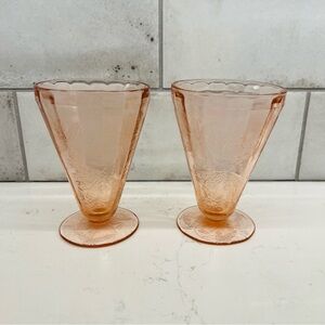 JEANNETTE Vtg 1930s Poinsettia Floral Pink Depression Glass 7 Oz Footed Tumblers